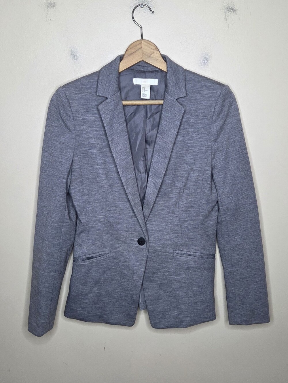H&M Gray Knit Jersey Single Button Blazer Jacket Size 8 Smart Casual Office
